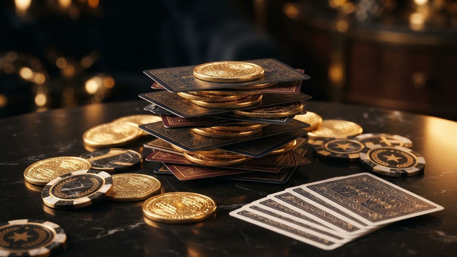 Welkomstbonus met gouden munten en kaarten